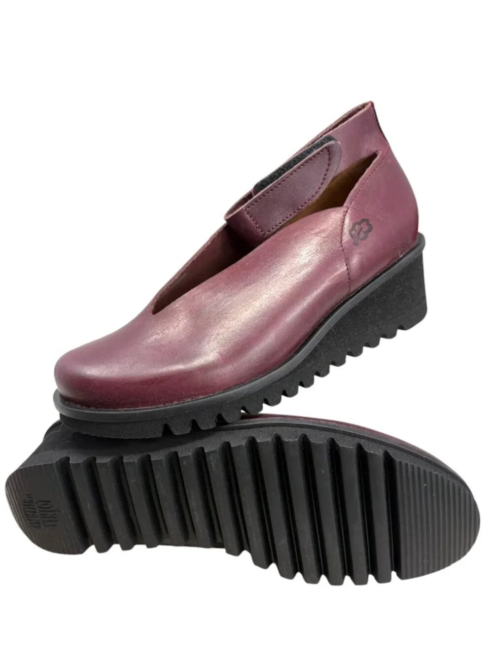 Loints of Holland Selena Burgundy Leather Ankle Strap Wedge